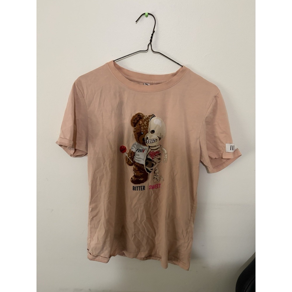 Fifth Loop Bitter Sweet Graphic Tee T-Shirt Peach Mens Size Small Textured Bear